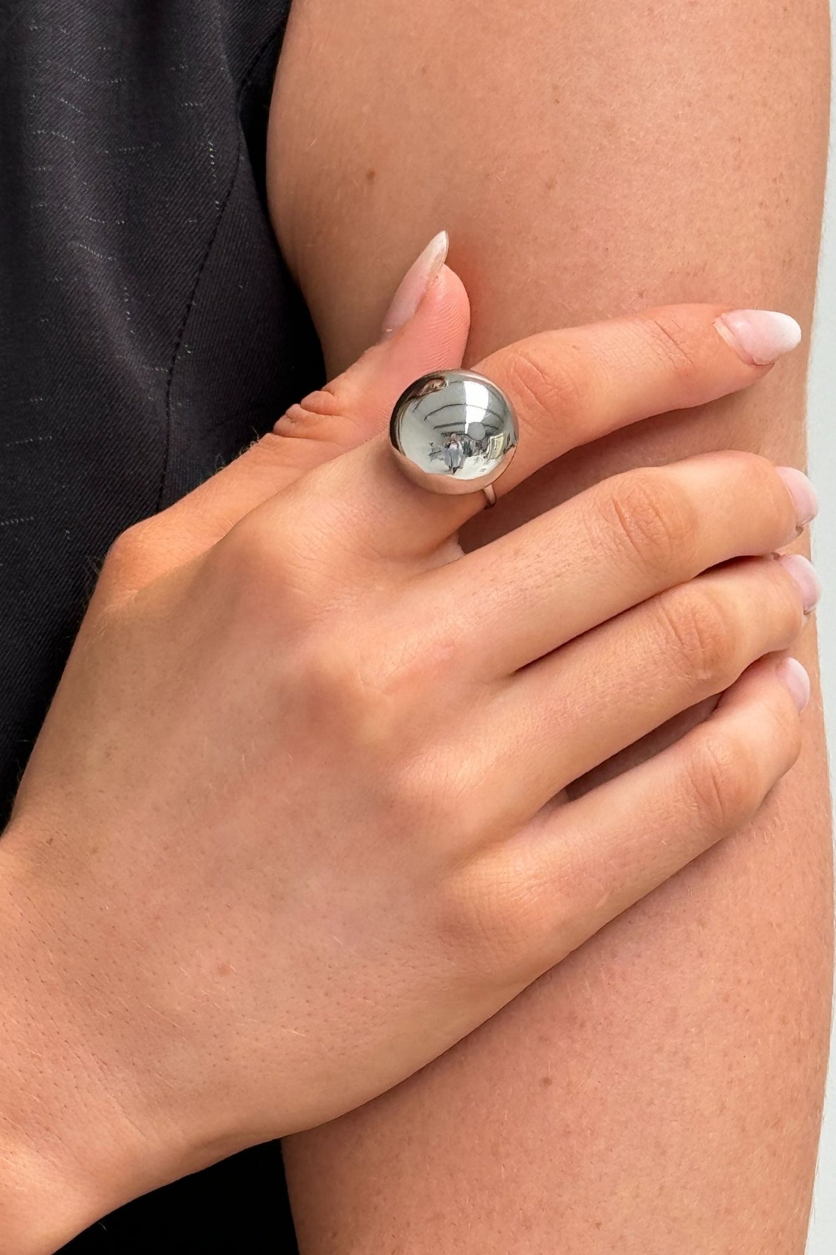 Mona Button Ring In Silver