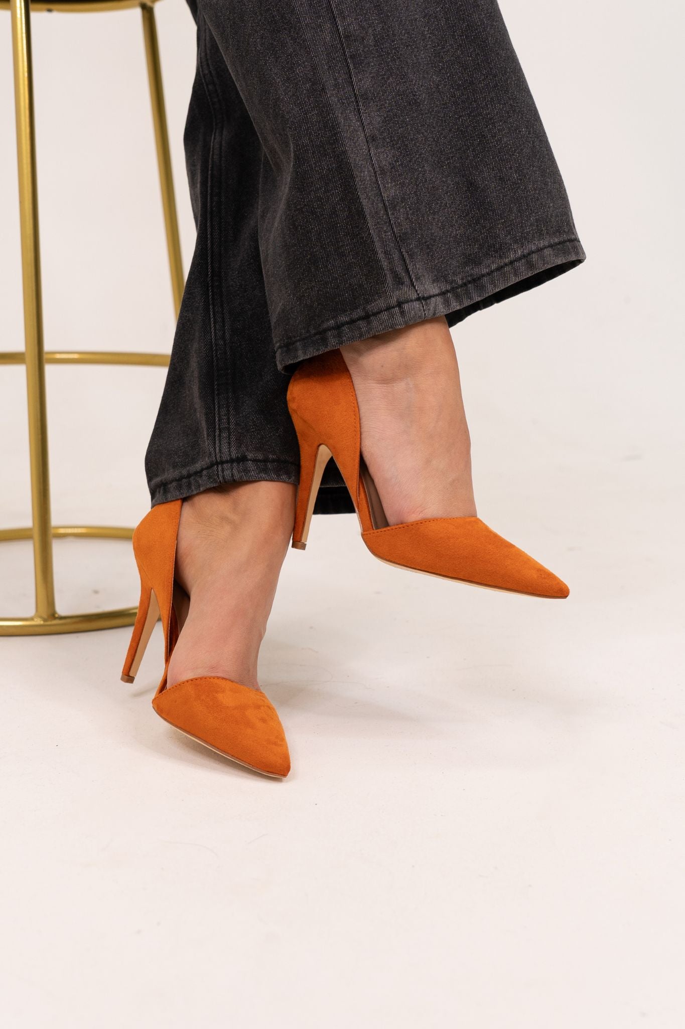 Lauren Faux Suede Cut Out Heel In Orange