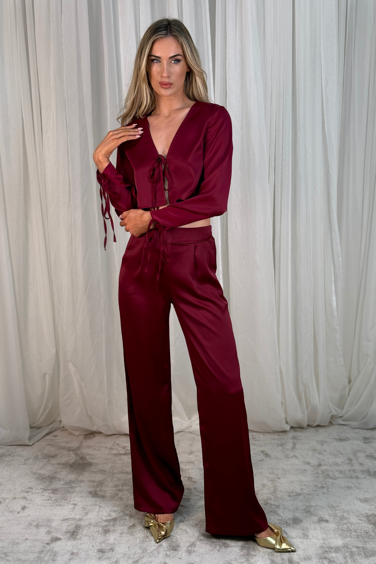 Erica Satin Trousers In Wine