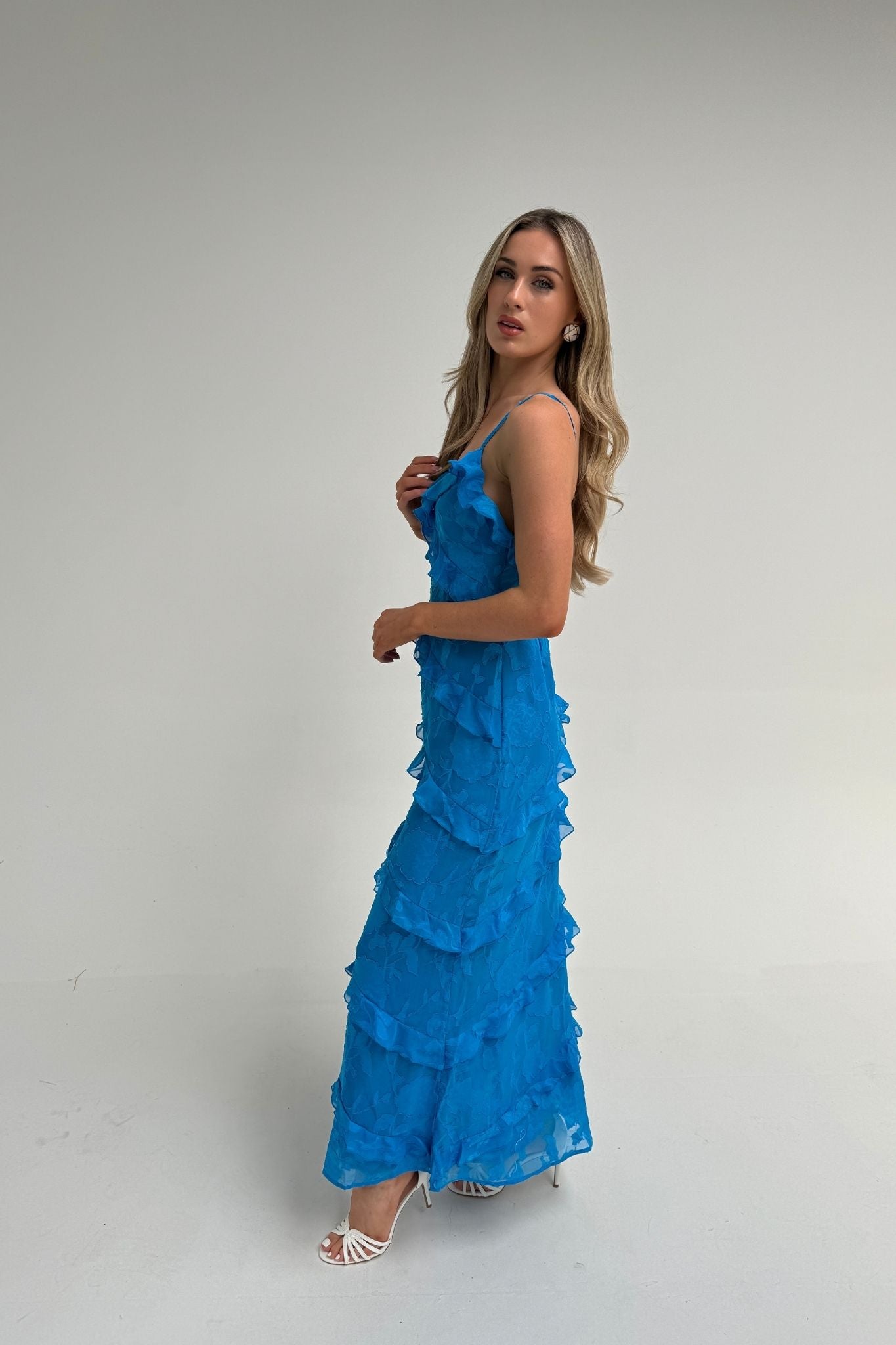 Holly Ruffle Maxi Dress In Blue