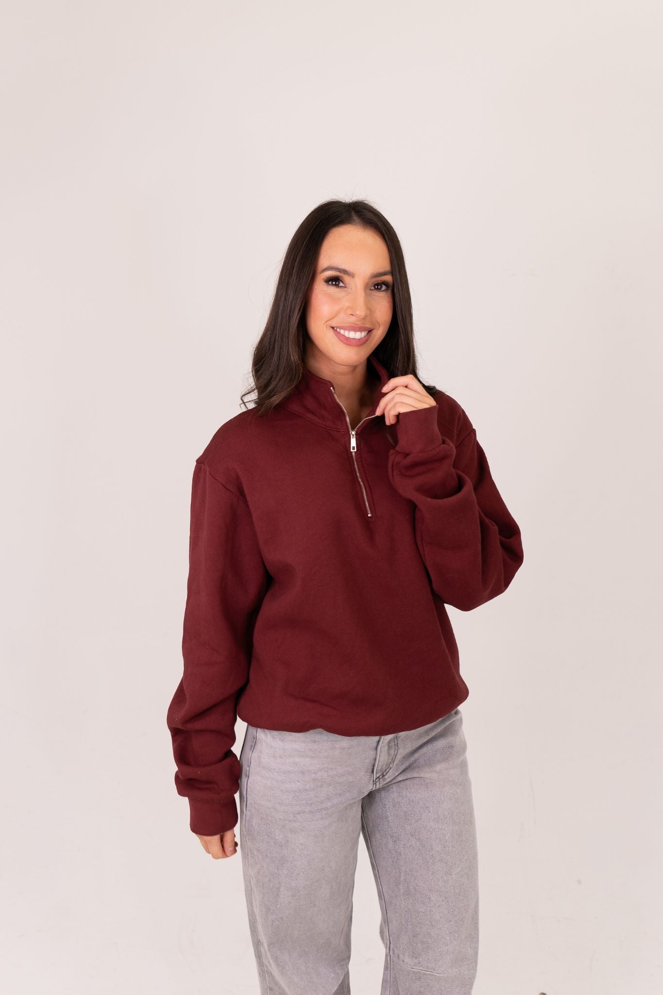 Poppy Half Zip Sweatshirt In Bordeaux