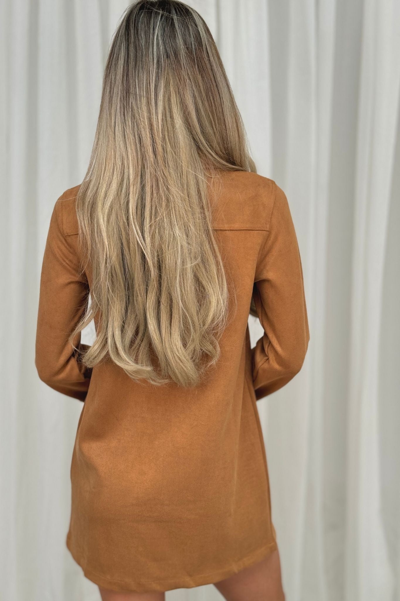 Kiera Faux Suede Dress In Camel