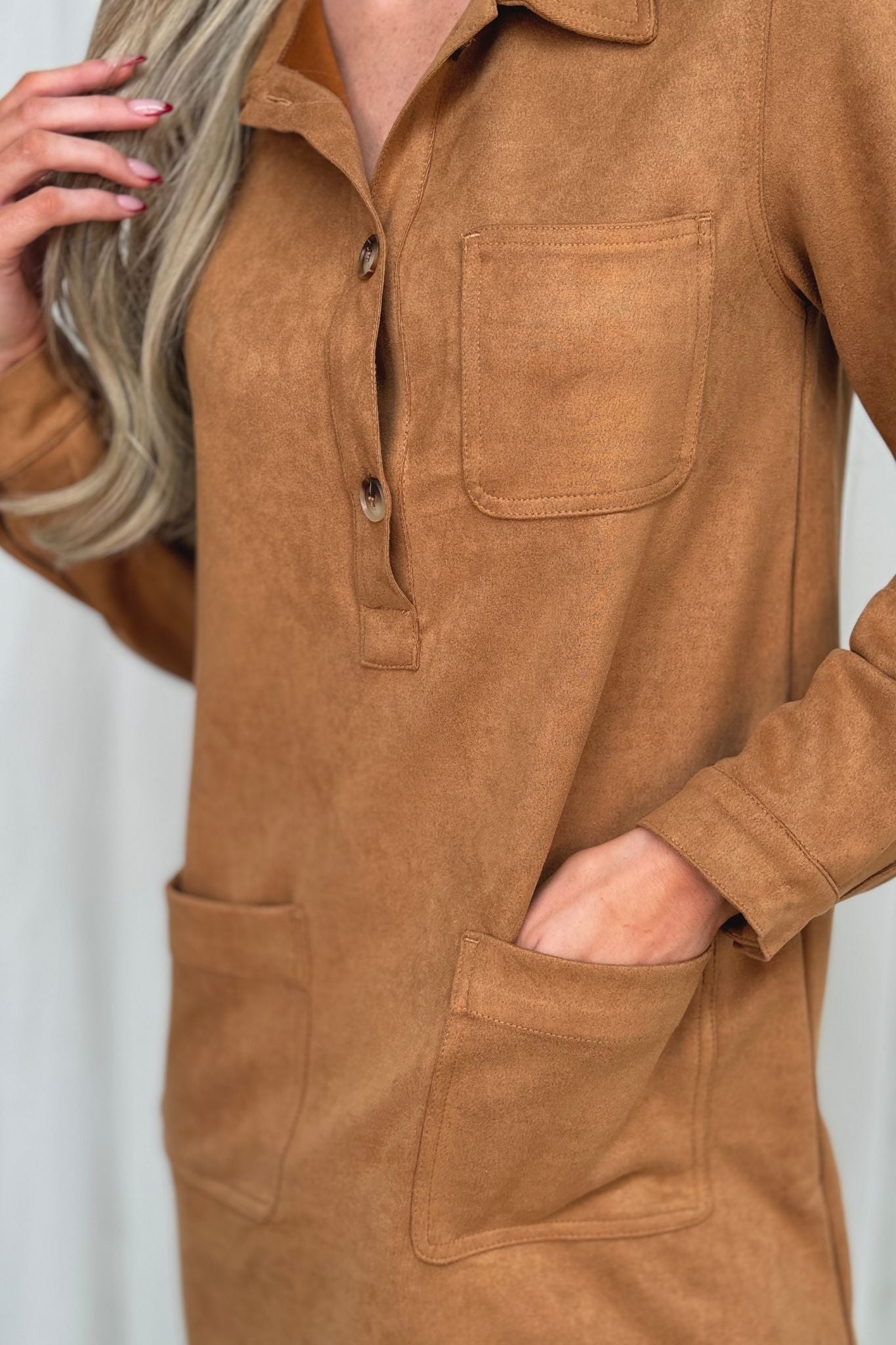 Kiera Faux Suede Dress In Camel