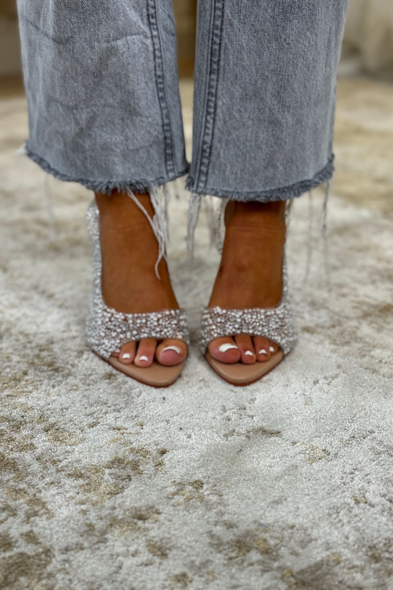 Sadie Embellished Open Toe Heel In Neutral