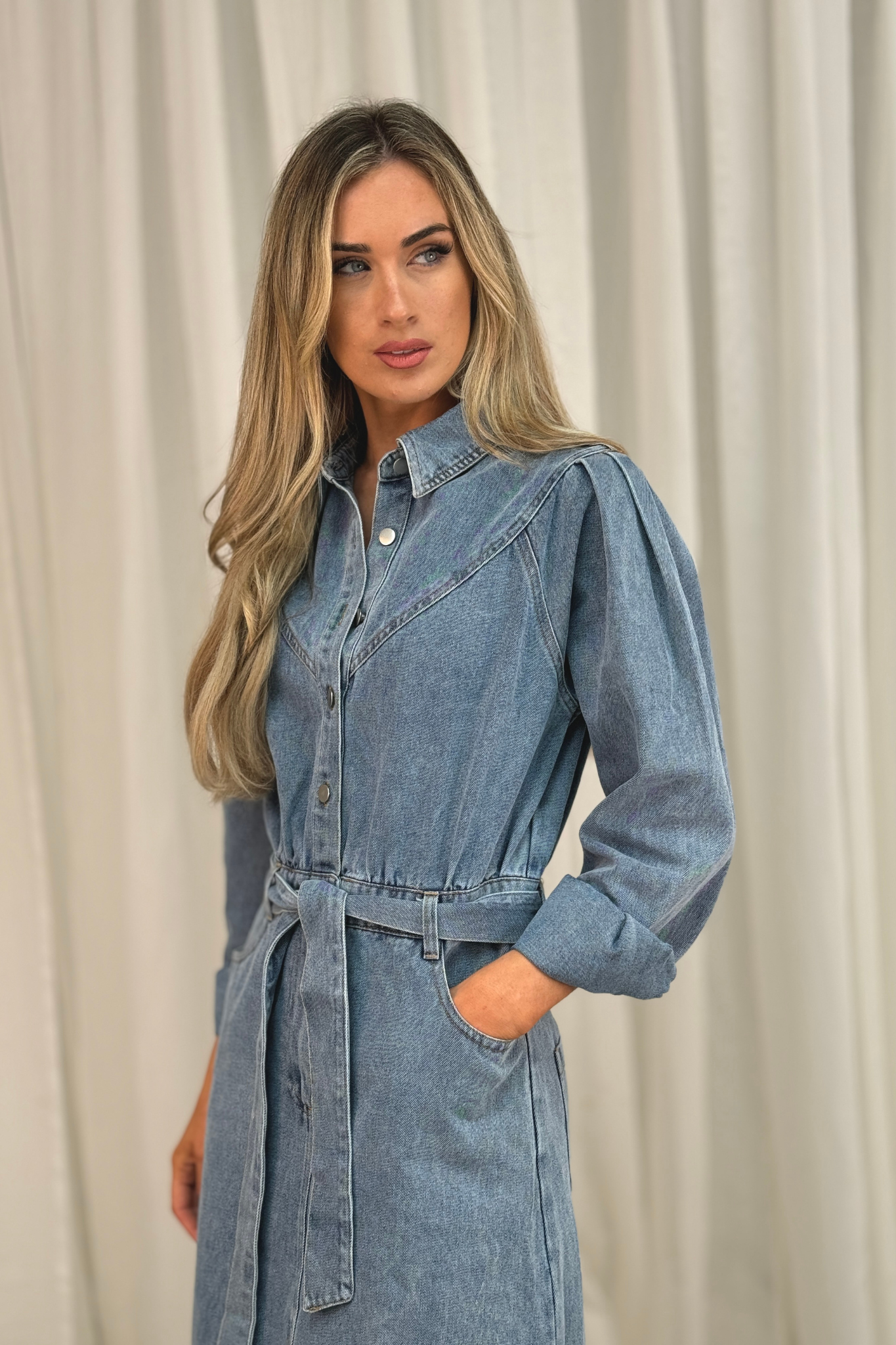 Kiera Denim Shirt Dress In Light Wash