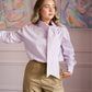 Love Laura Pinstripe Bow Blouse In Pink