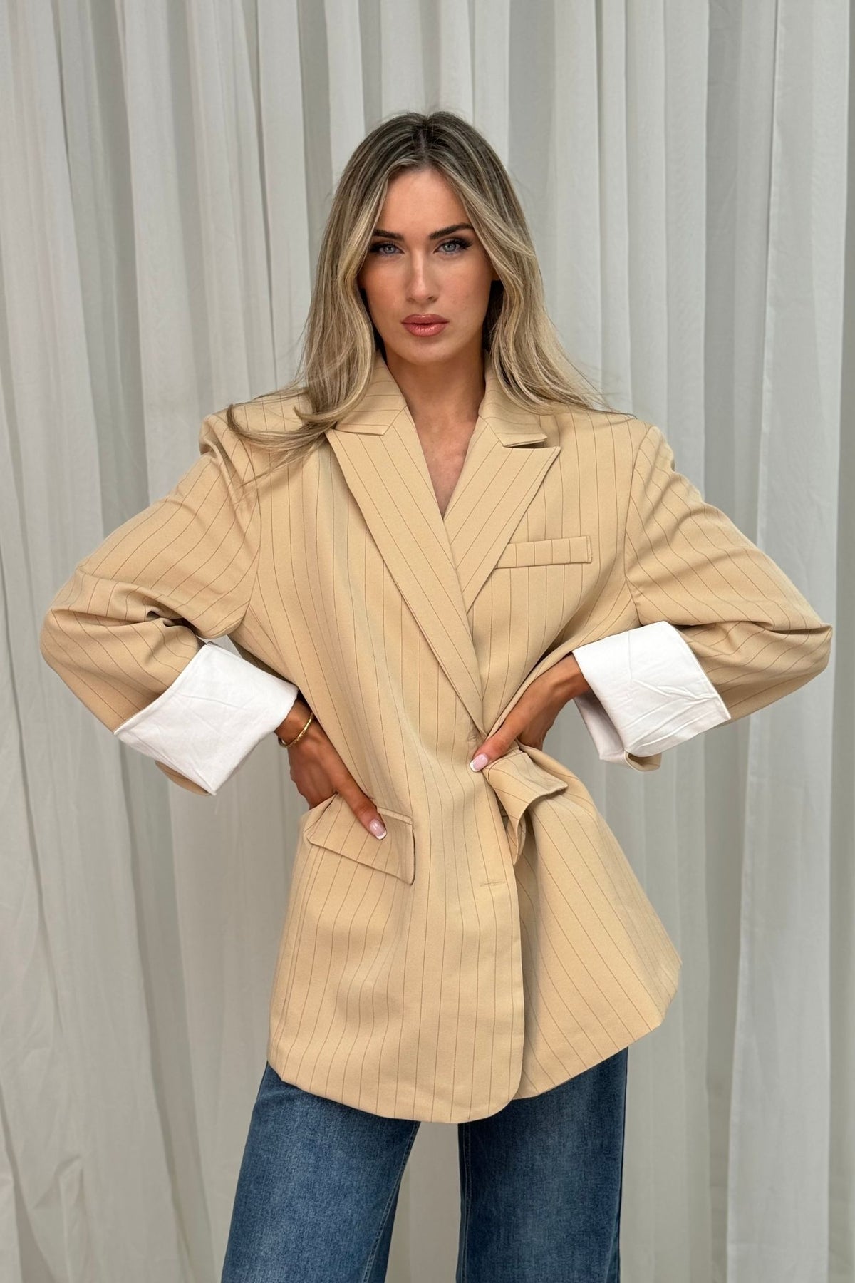 Elsa Pinstripe Blazer In Cream