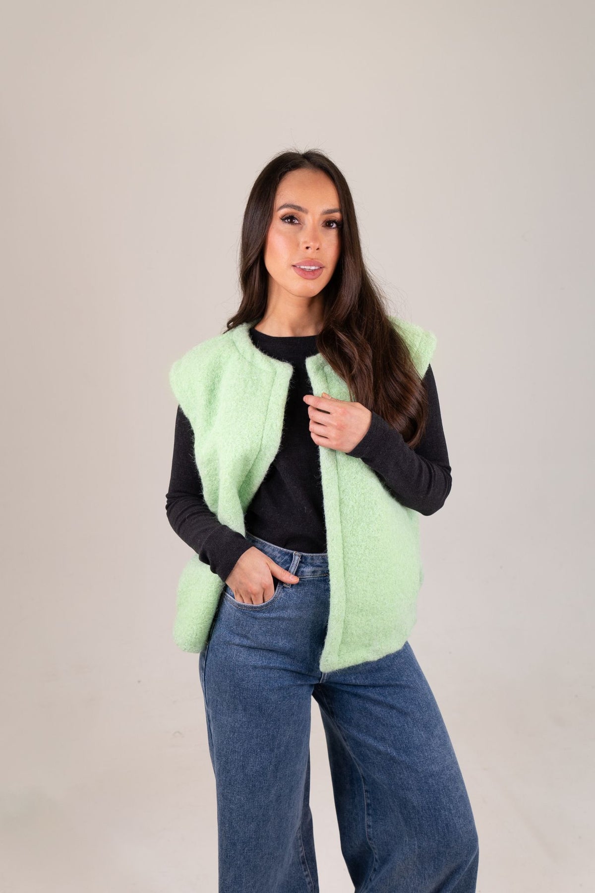 Kendra Textured Waistcoat In Spring Green