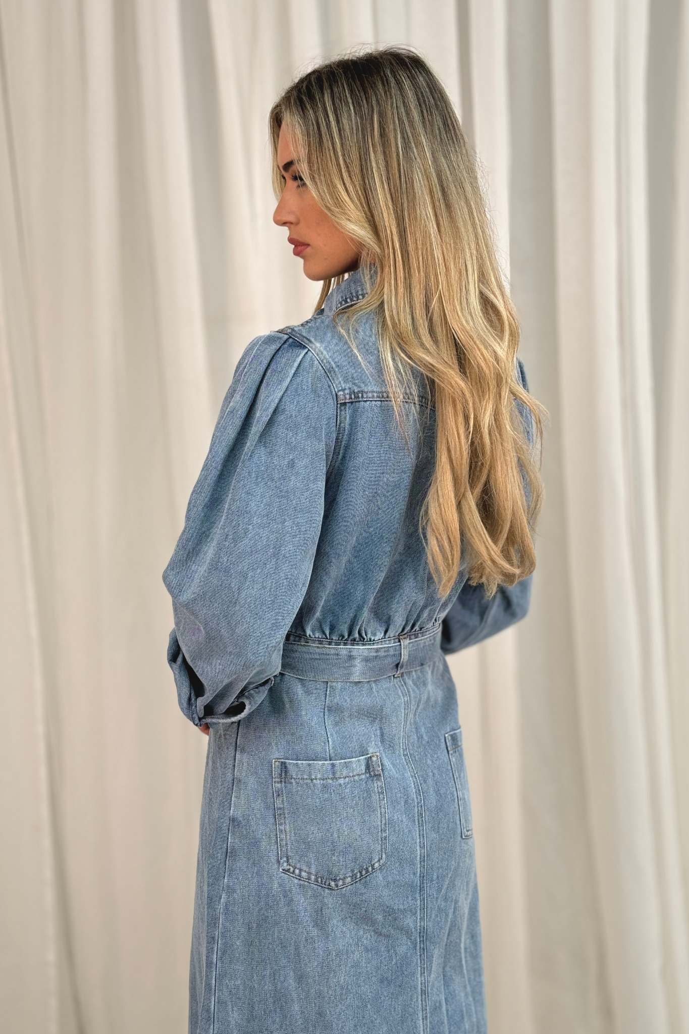 Kiera Denim Shirt Dress In Light Wash