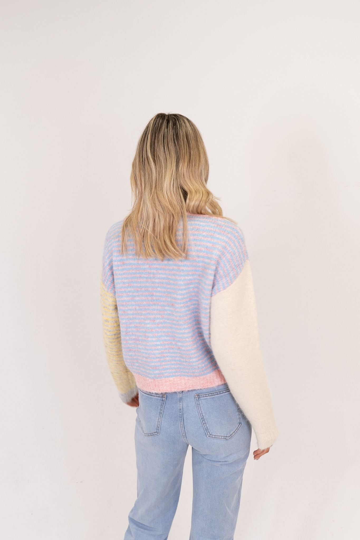 Millie Stripe Slogan Jumper In Pink Mix