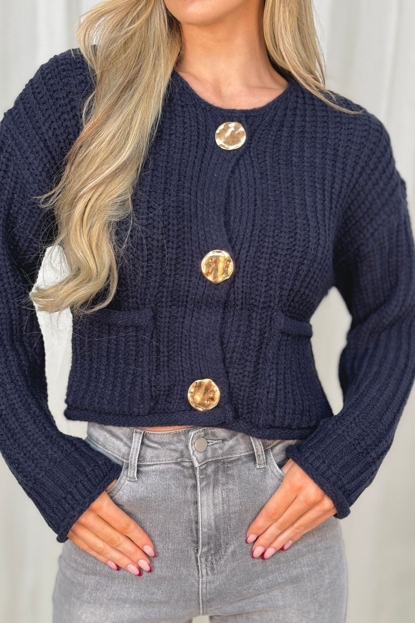 Kendra Chunky Ribbed Cardigan In Navy