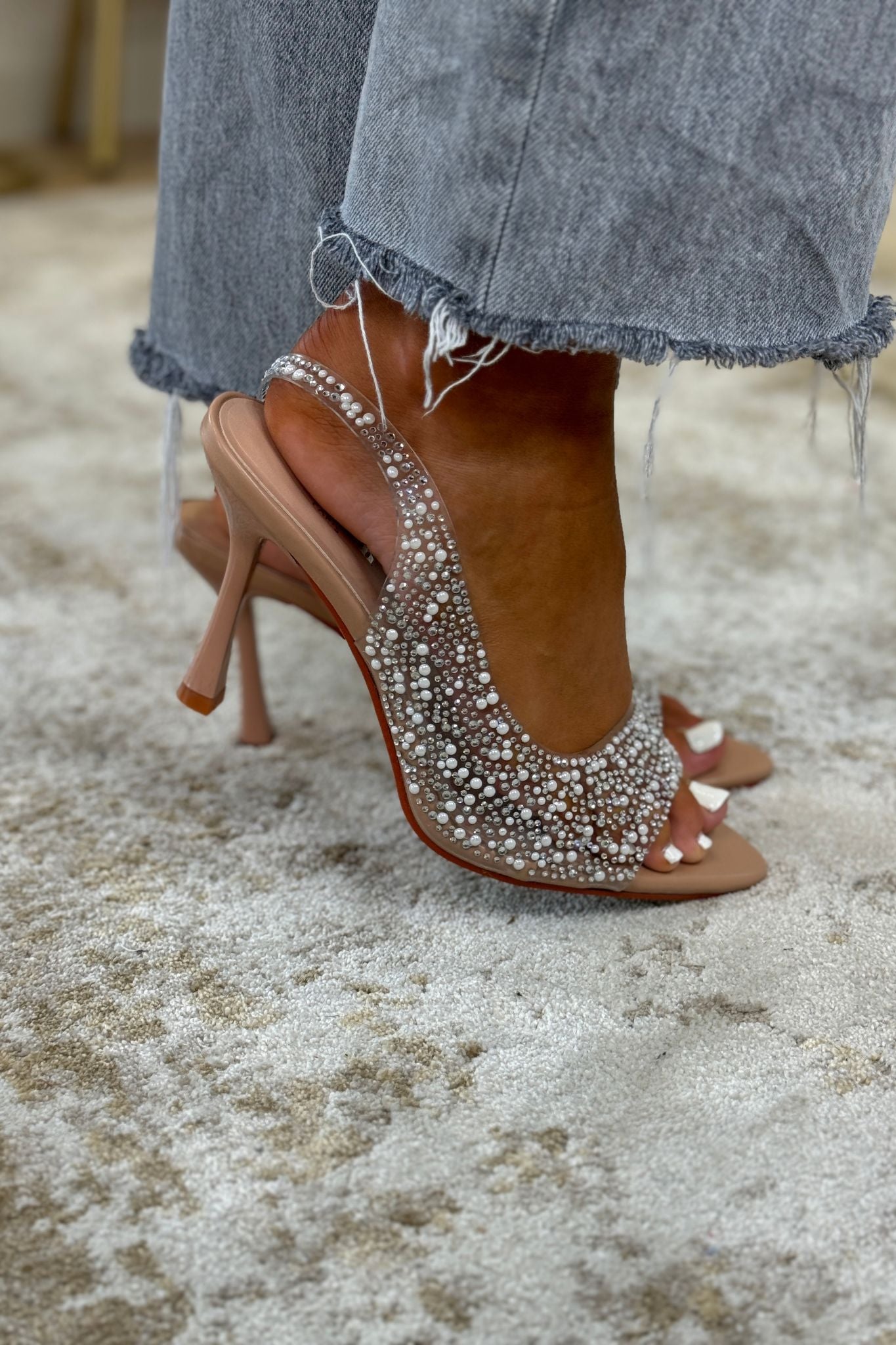 Sadie Embellished Open Toe Heel In Neutral