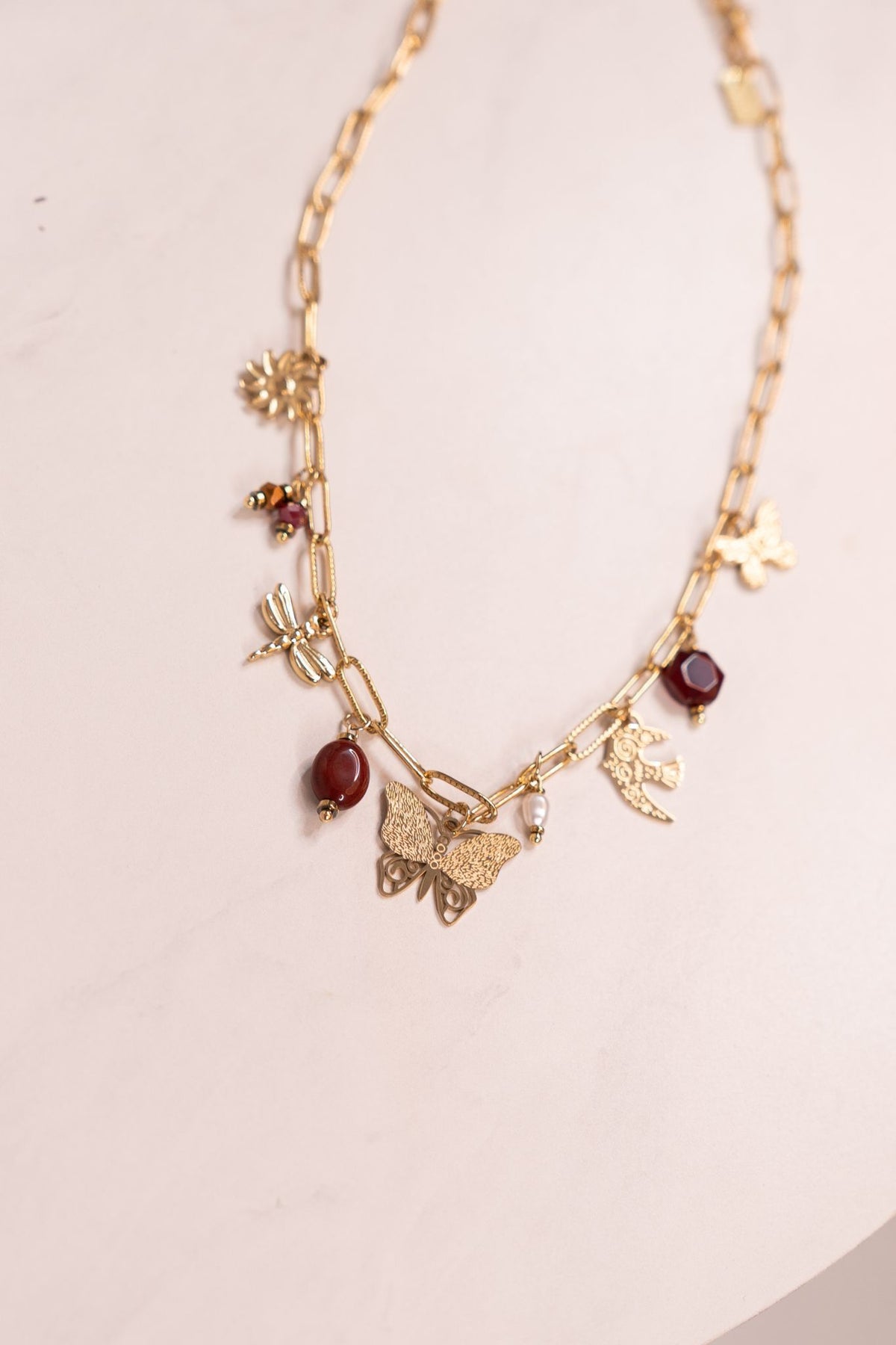 Olive Butterfly Charm Necklace In Gold