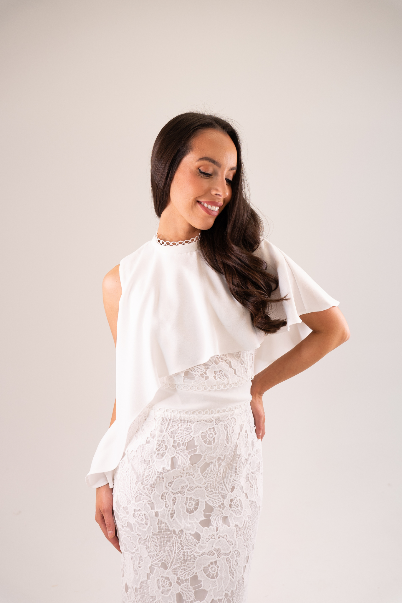 Kayla Lace Overlay Dress In Ivory