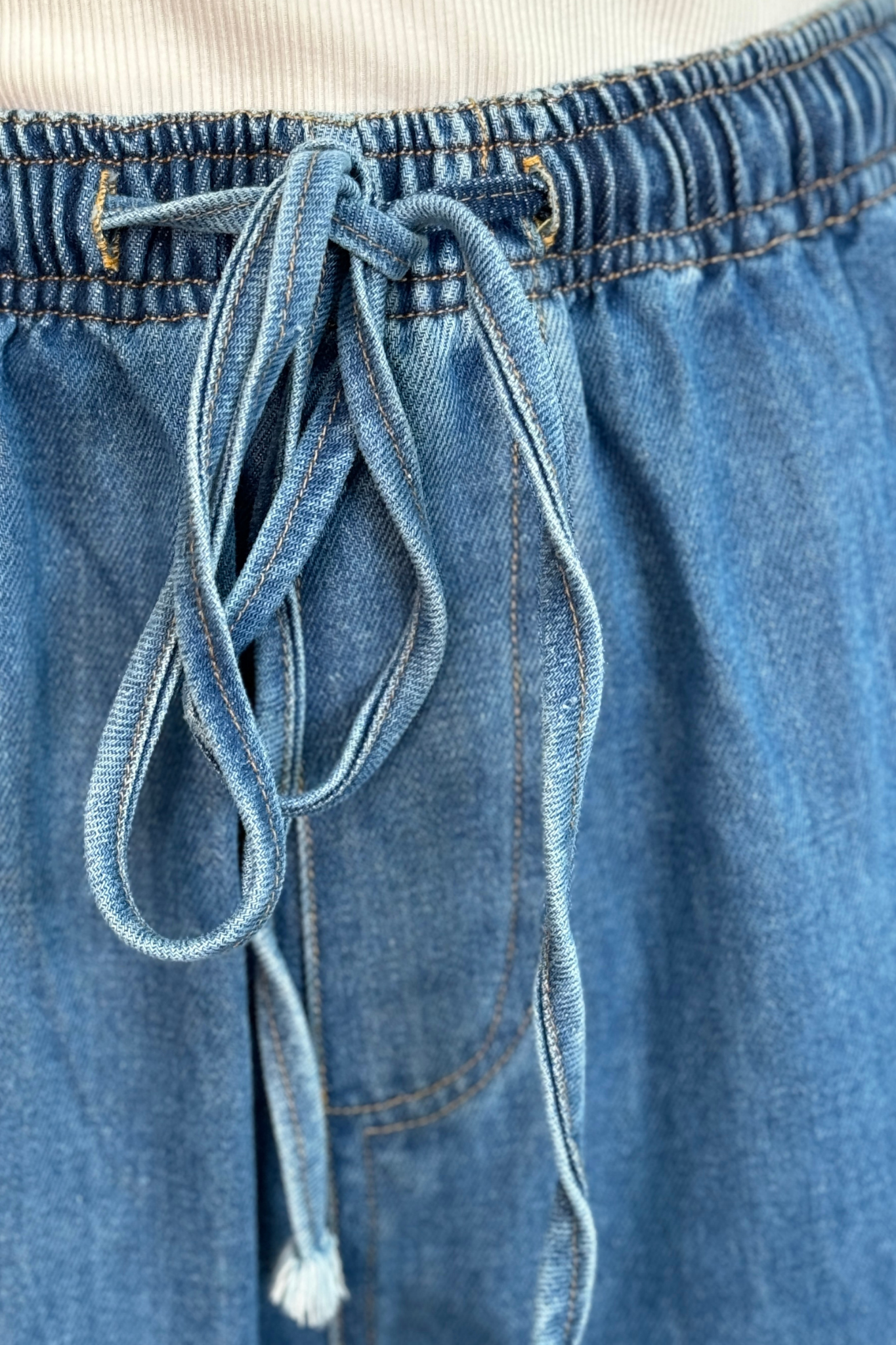 Jane Drawstring Waist Jeans In Mid Wash