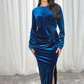 Pia Ruched Velvet Dress In Teal