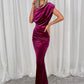 Alexandra Velvet Bardot Dress In Magenta