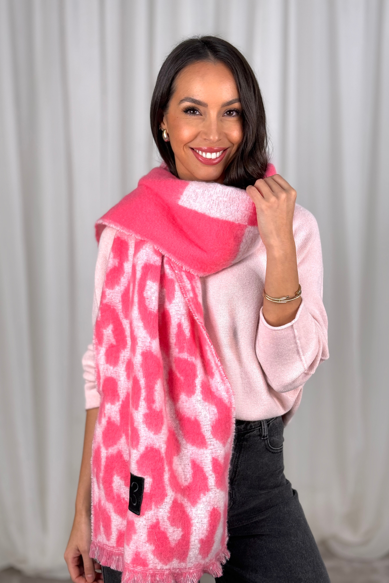 Carly Square & Animal Print Scarf In Pink