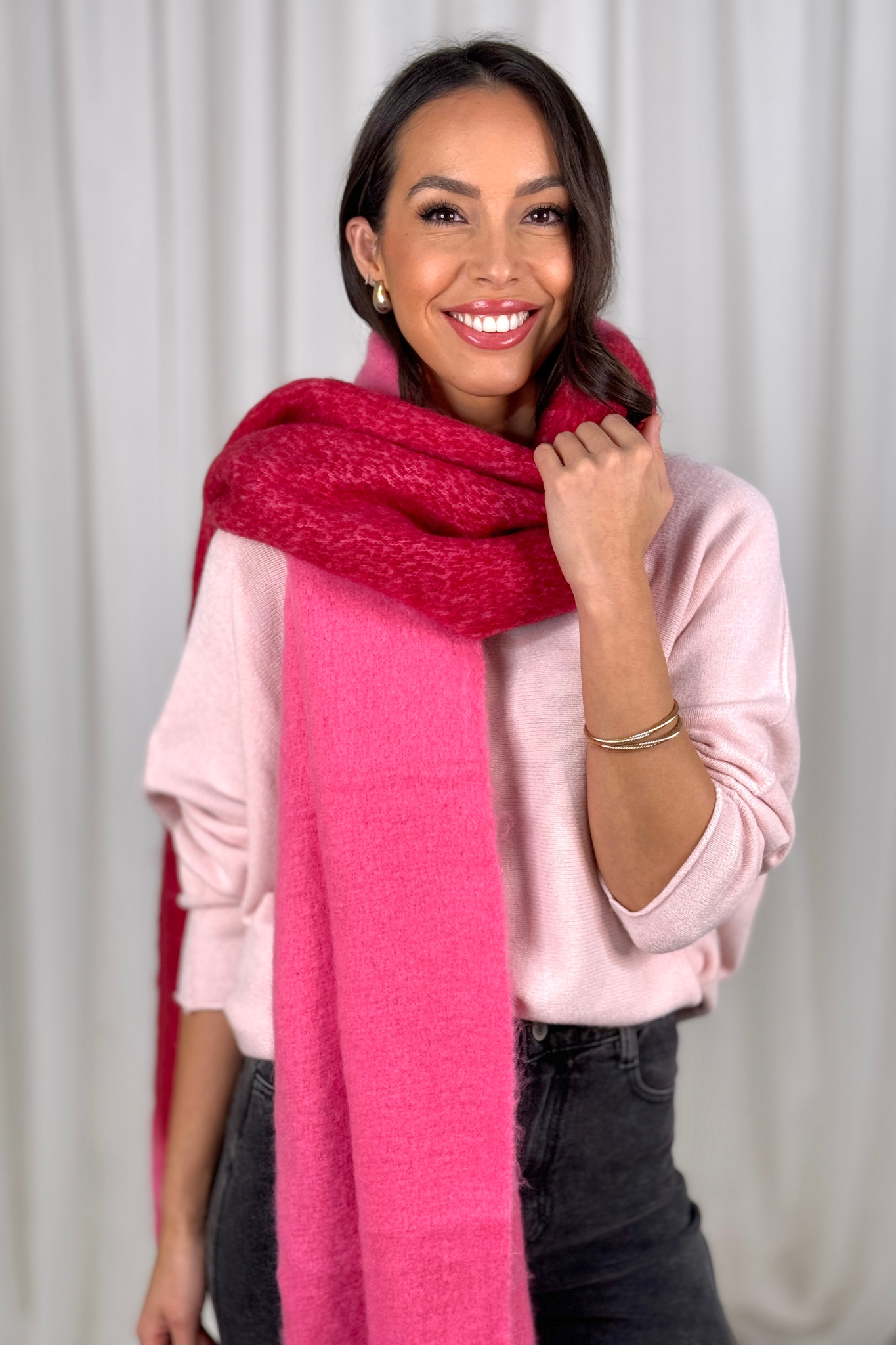 Frankie Two Tone Scarf In Pink & Red