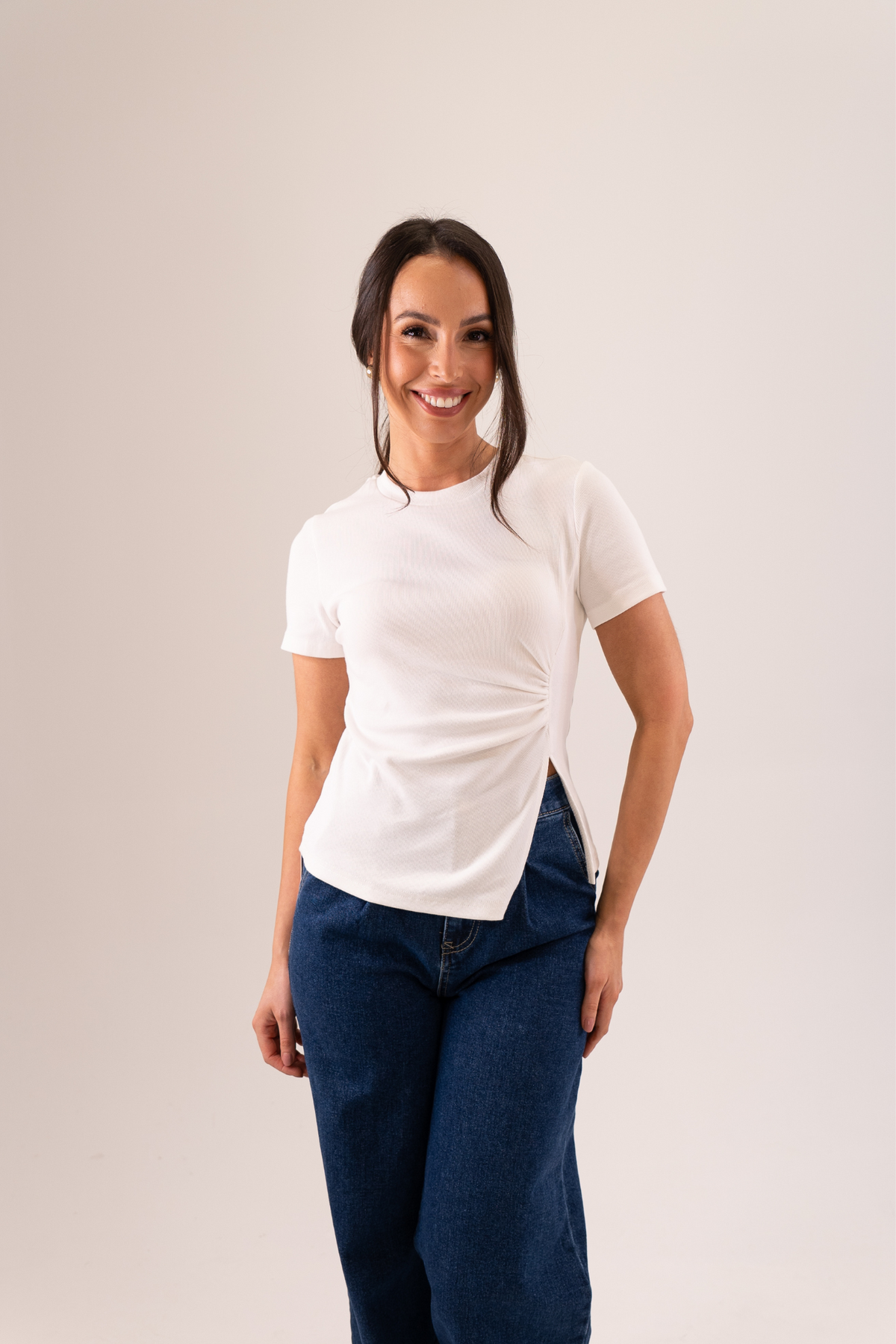 Elsa Ruched T-Shirt In White