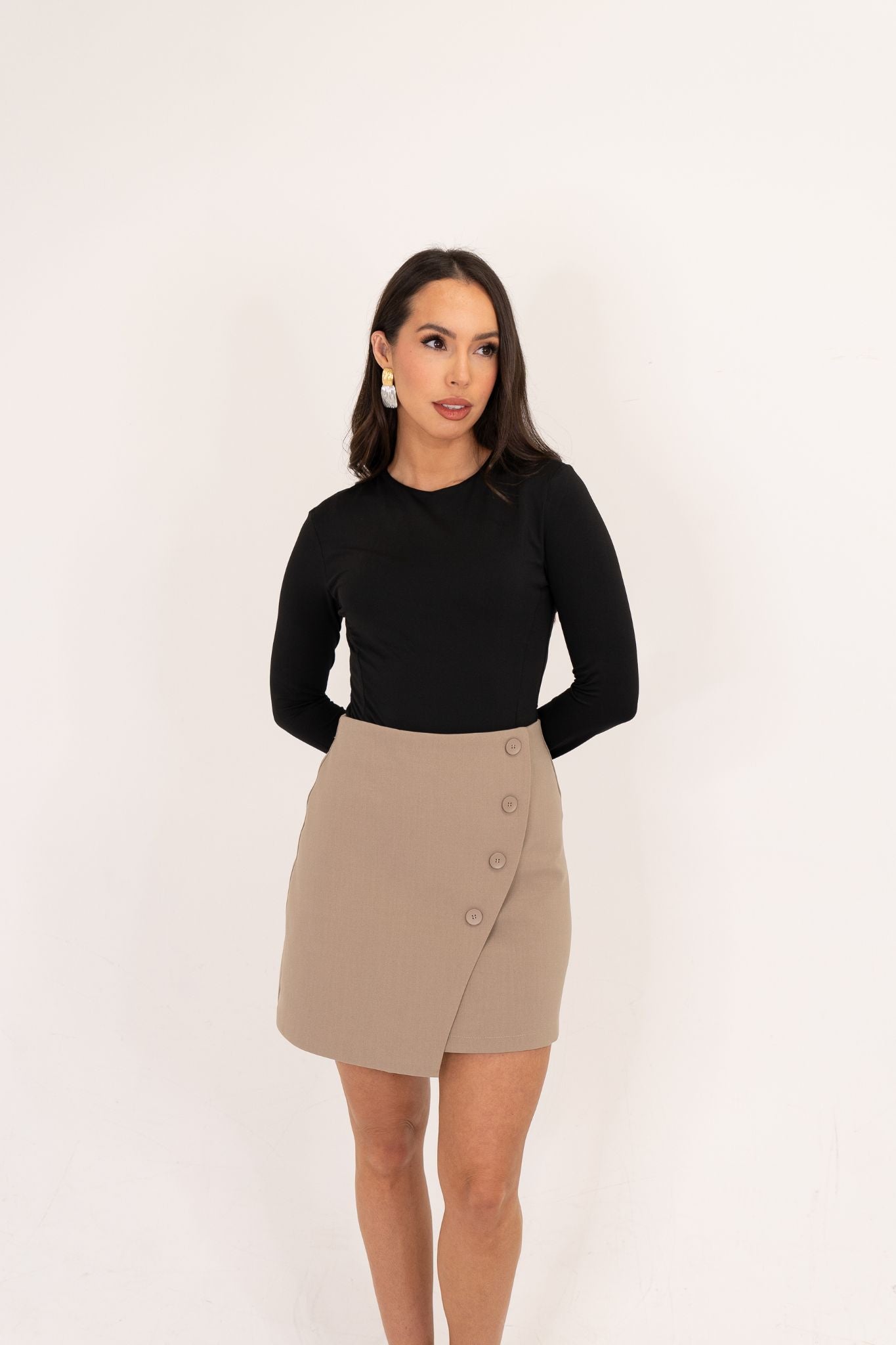 Kiera Asymmetric Button Skirt In Taupe