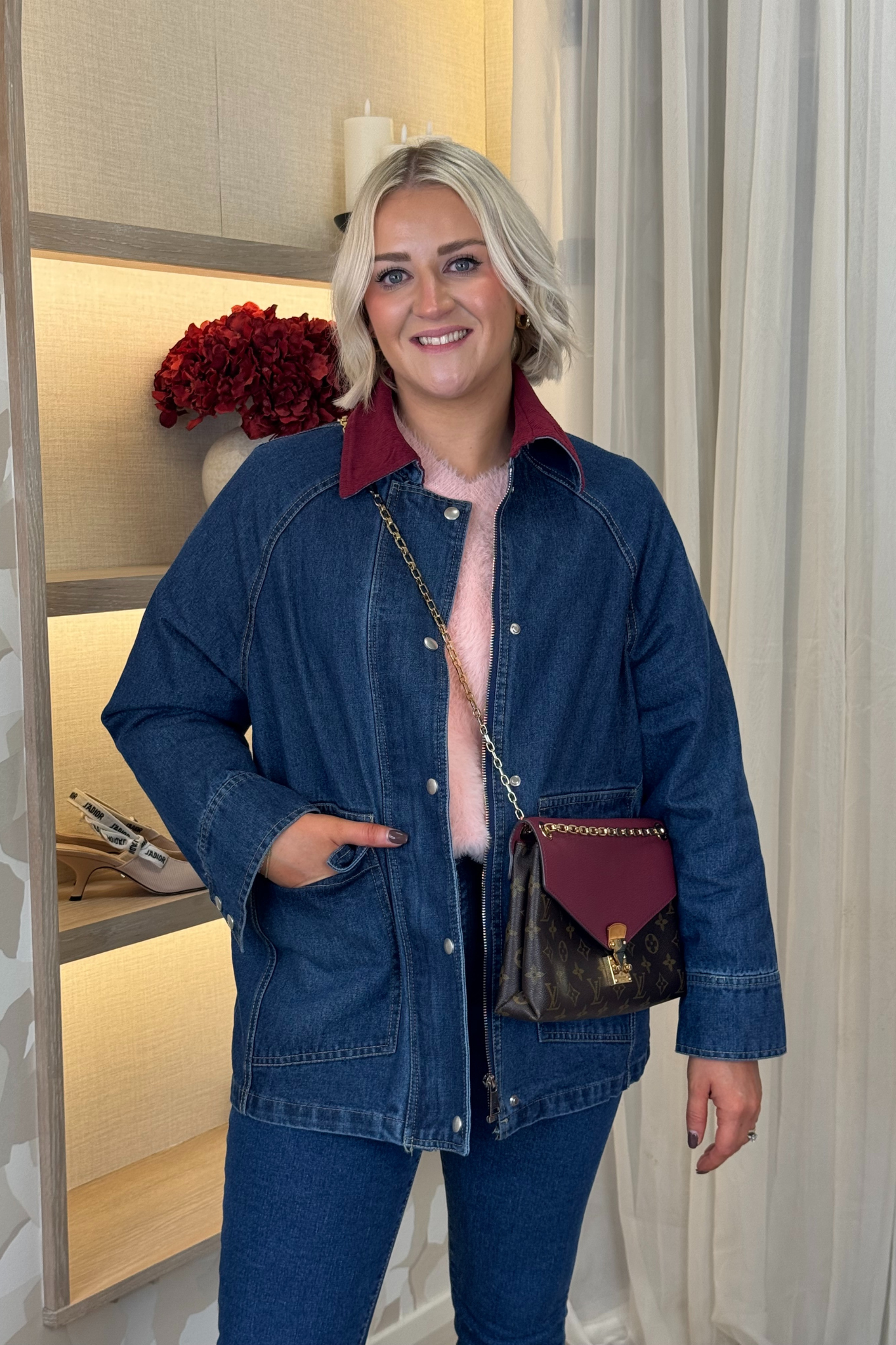 Leona Contrast Collar Jacket In Denim