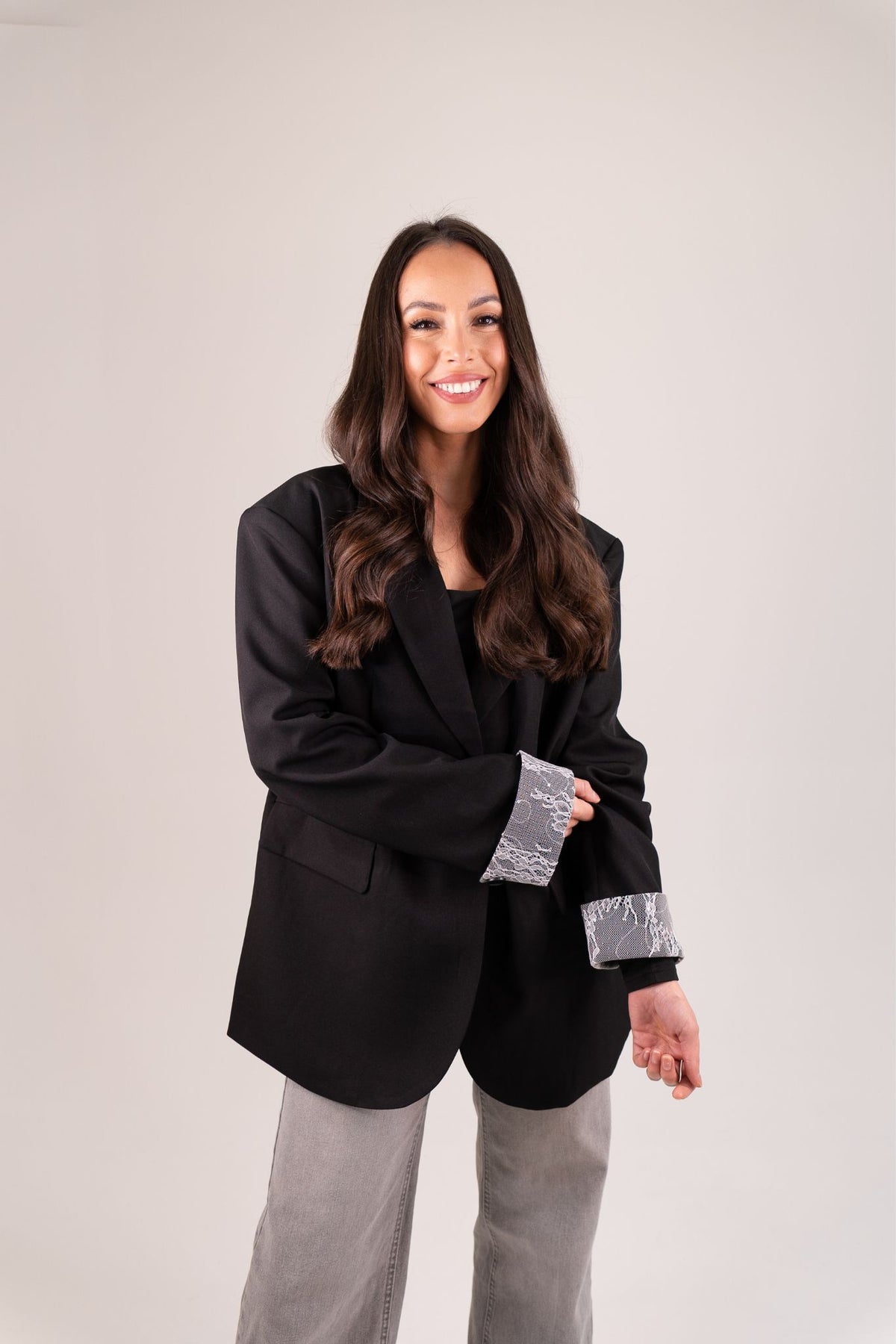 Willow Lace Cuff Blazer In Black