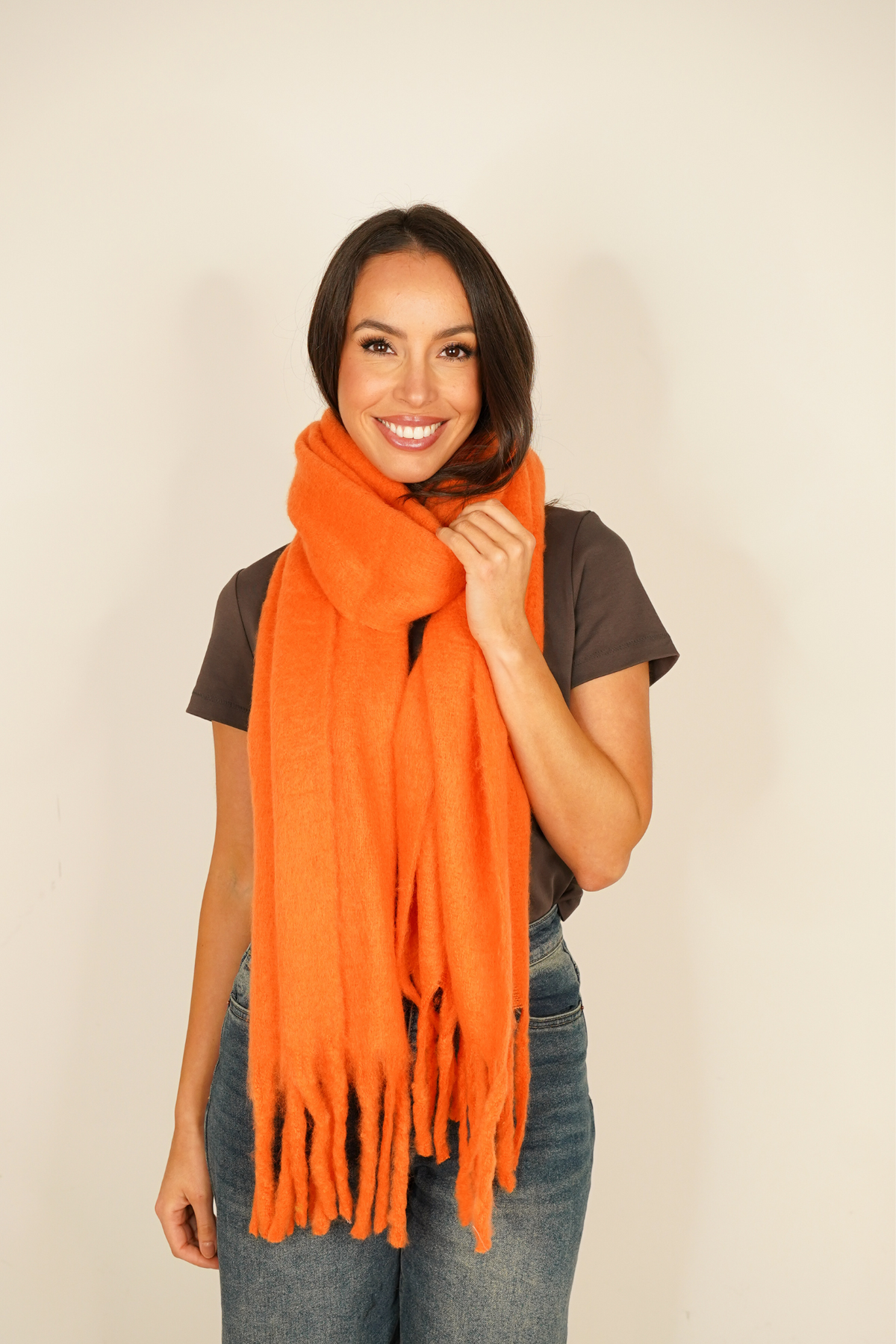 Polly Tassel Scarf In Orange