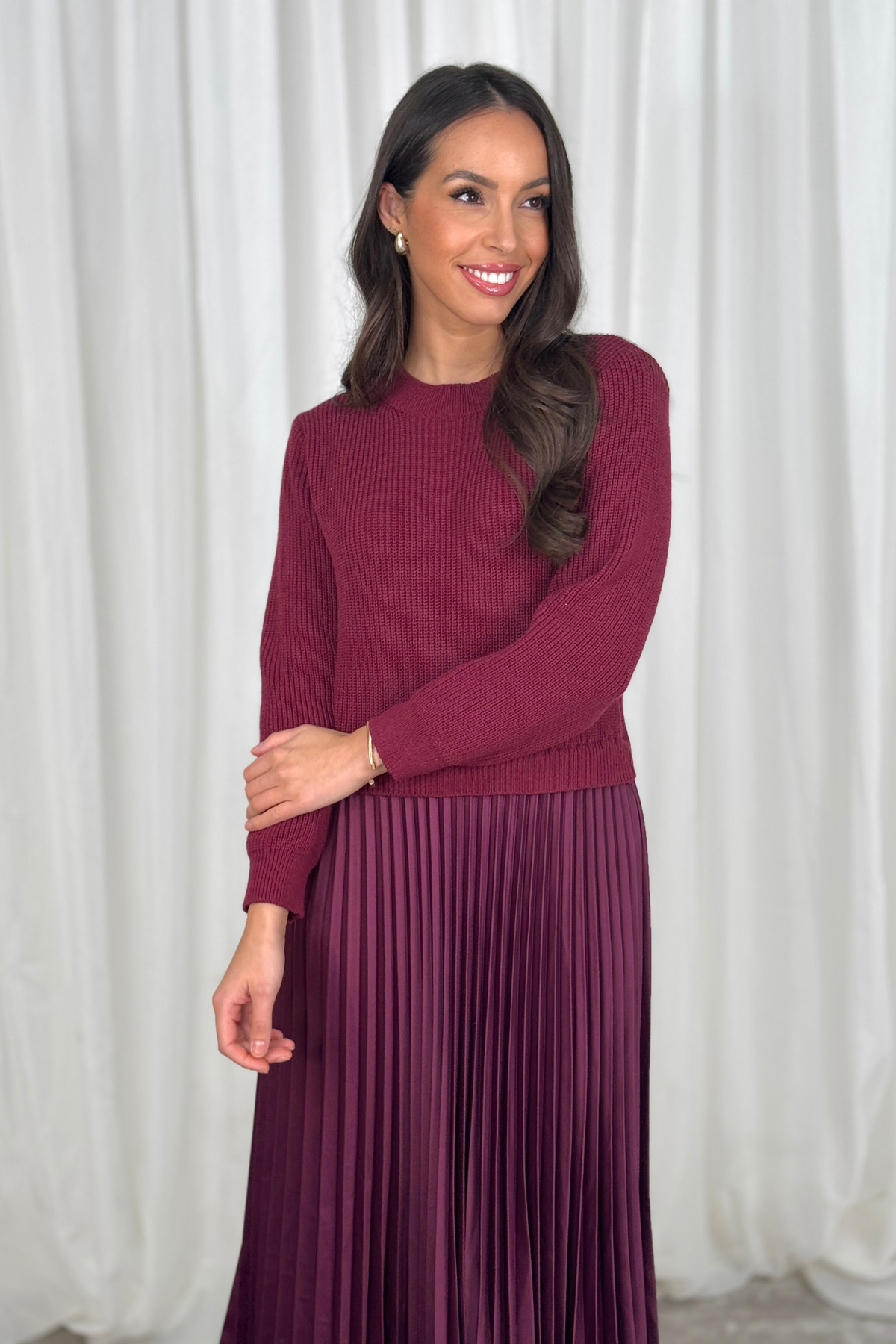 Indie Contrast Jumper Dress In Wine Red