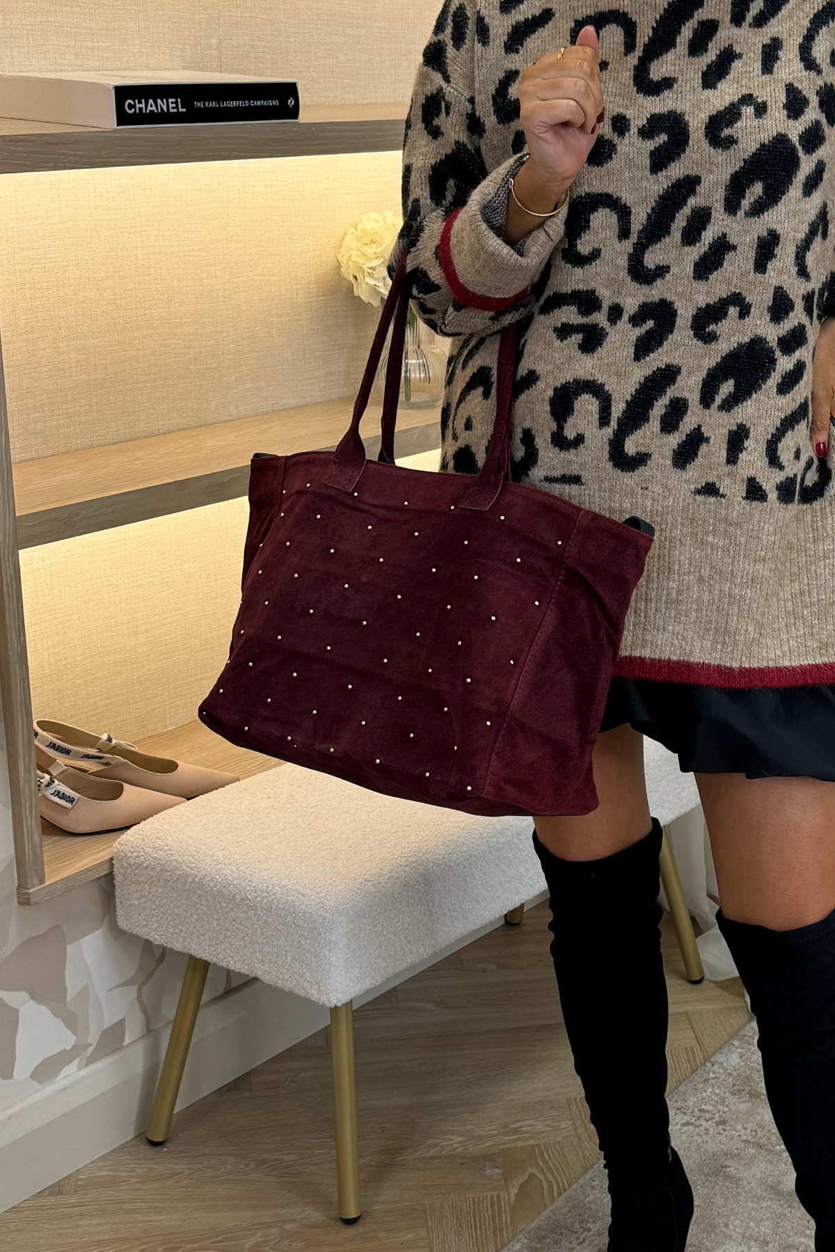 Polly Stud Front Tote Bag In Burgundy