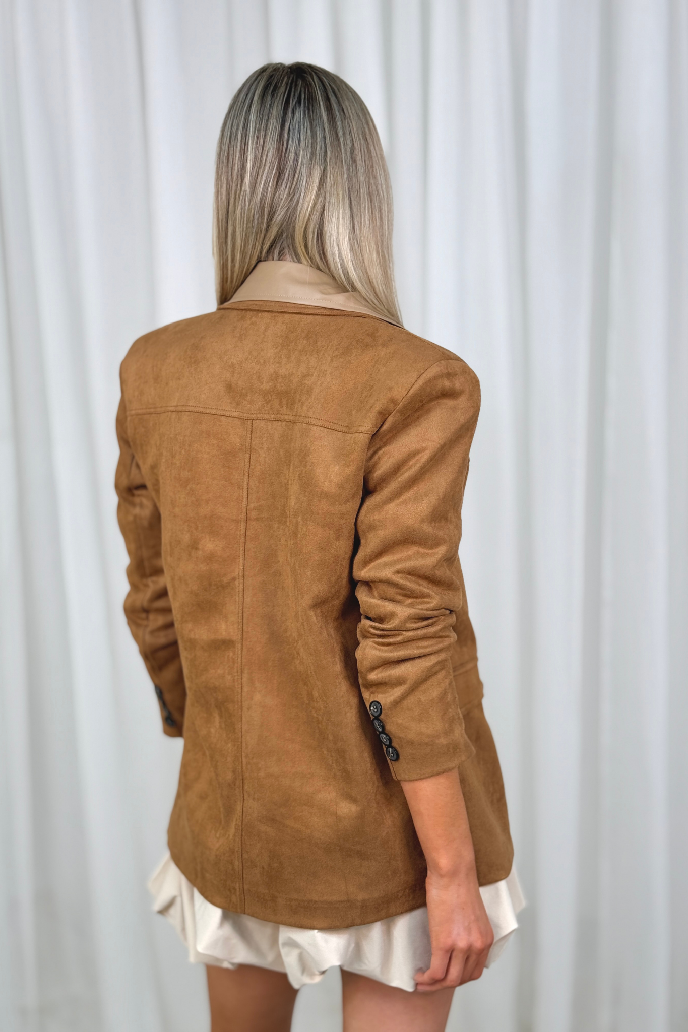 Caitlyn Triple Button Faux Suede Blazer In Camel