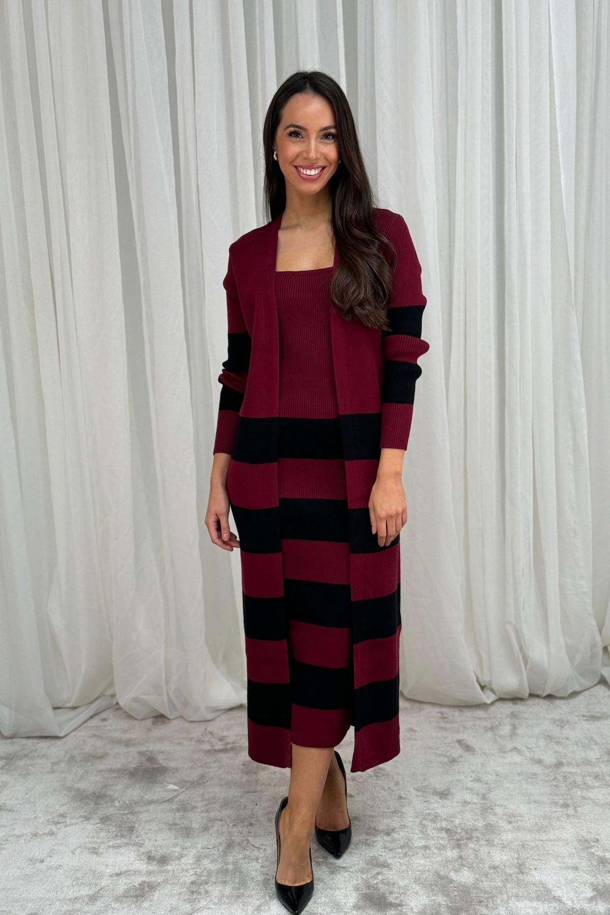 Flynn Striped Two Piece In Bordeaux