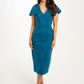 Celine Pleated Shoulder Dress In Teal