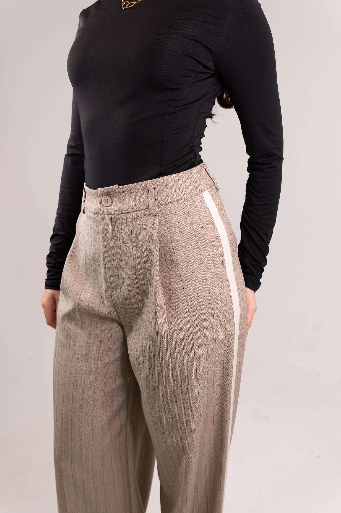 Kiera Pinstripe Trousers In Taupe