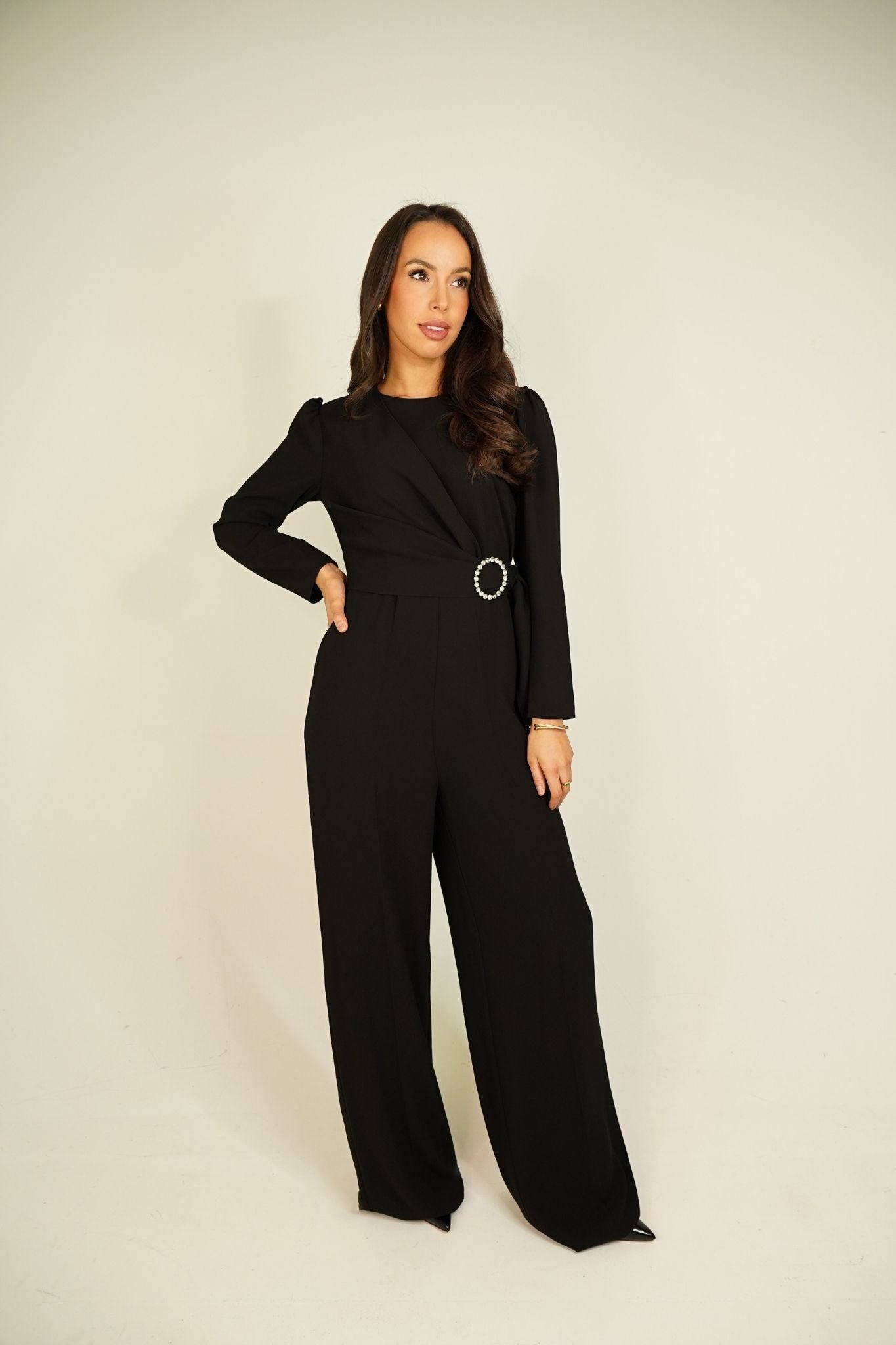 Eva Belted Jumpsuit In Black