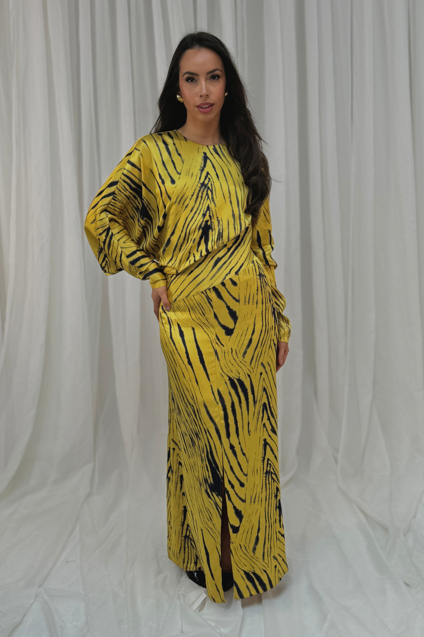 Kayla Printed Wrap Dress In Mustard