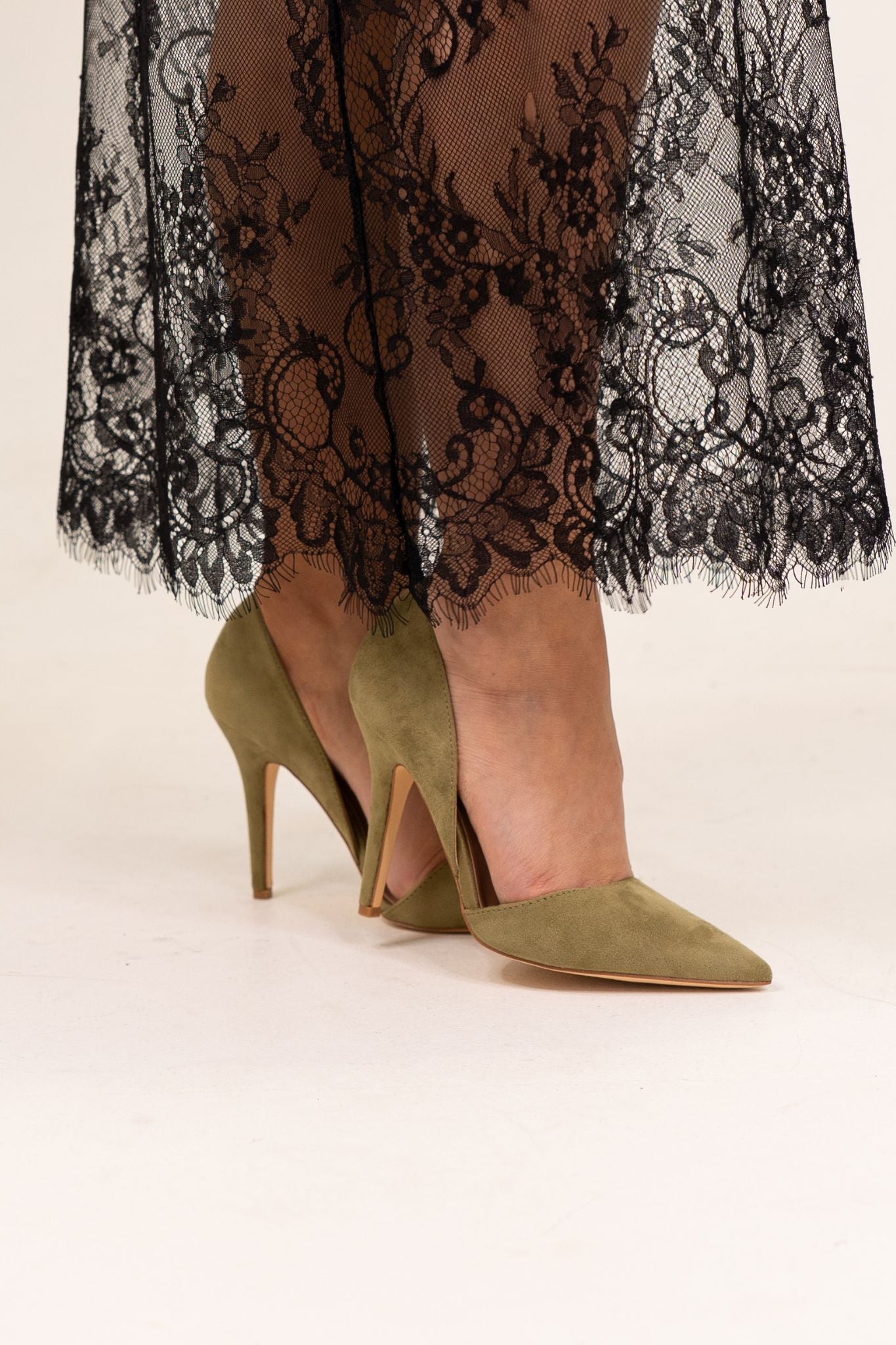 Lauren Faux Suede Cut Out Heel In Pistachio