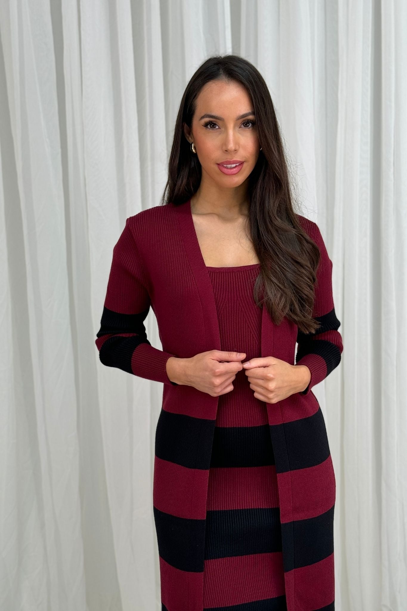 Flynn Striped Two Piece In Bordeaux