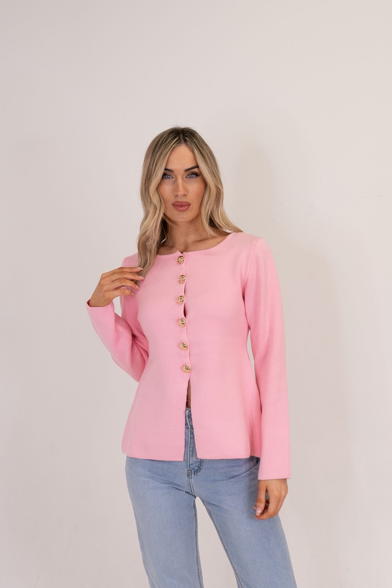 Kendra Split Hem Cardigan In Pink