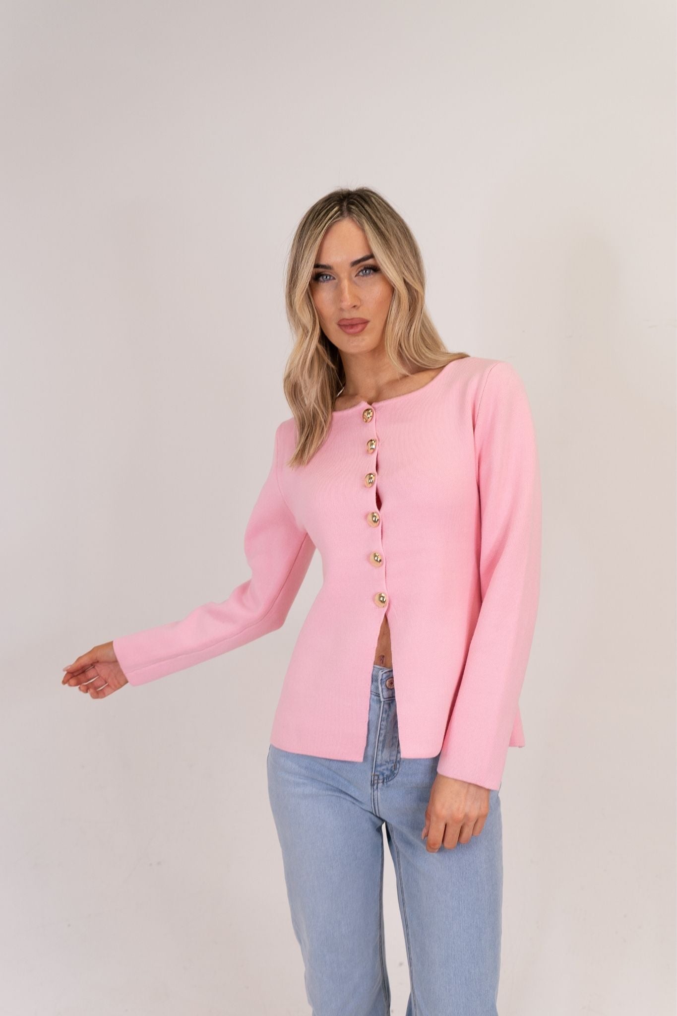 Kendra Split Hem Cardigan In Pink