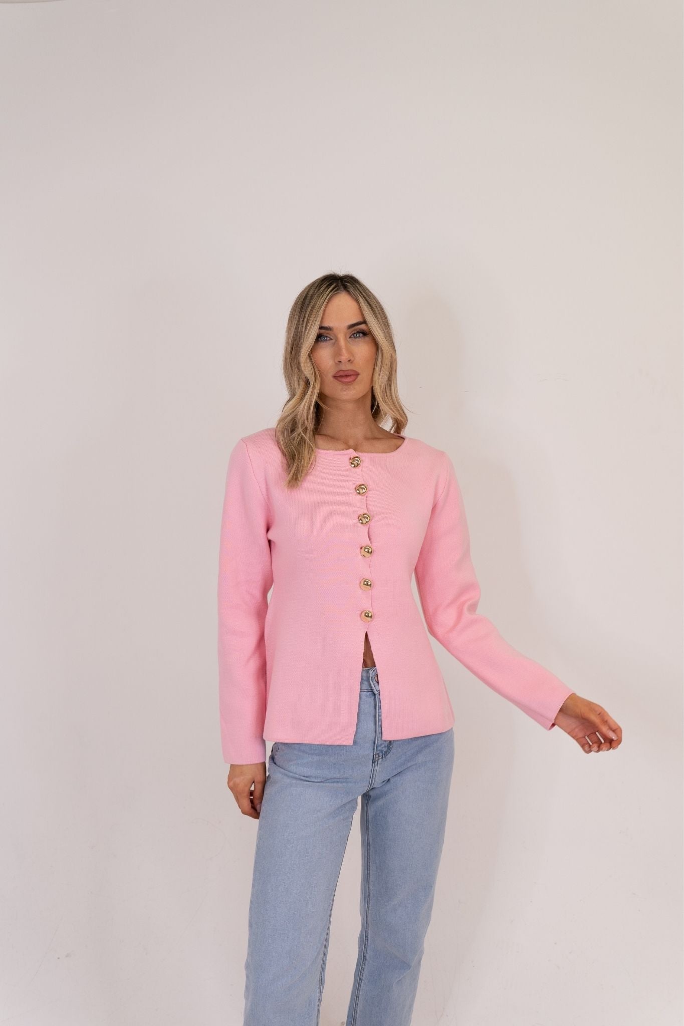 Kendra Split Hem Cardigan In Pink