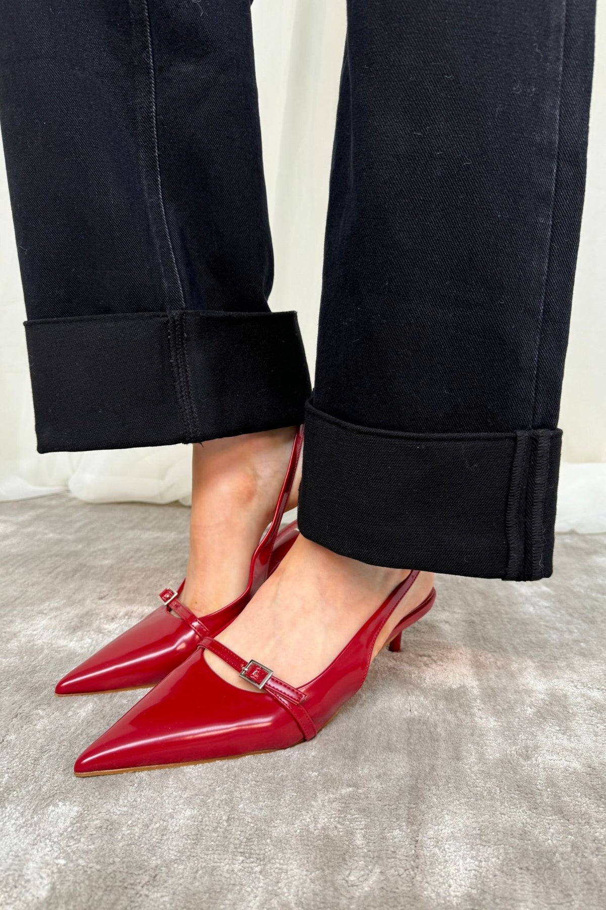 Cathy Buckle Slingback In Wine Red