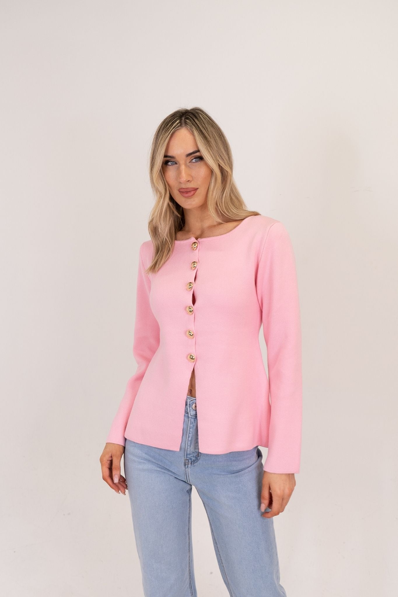 Kendra Split Hem Cardigan In Pink