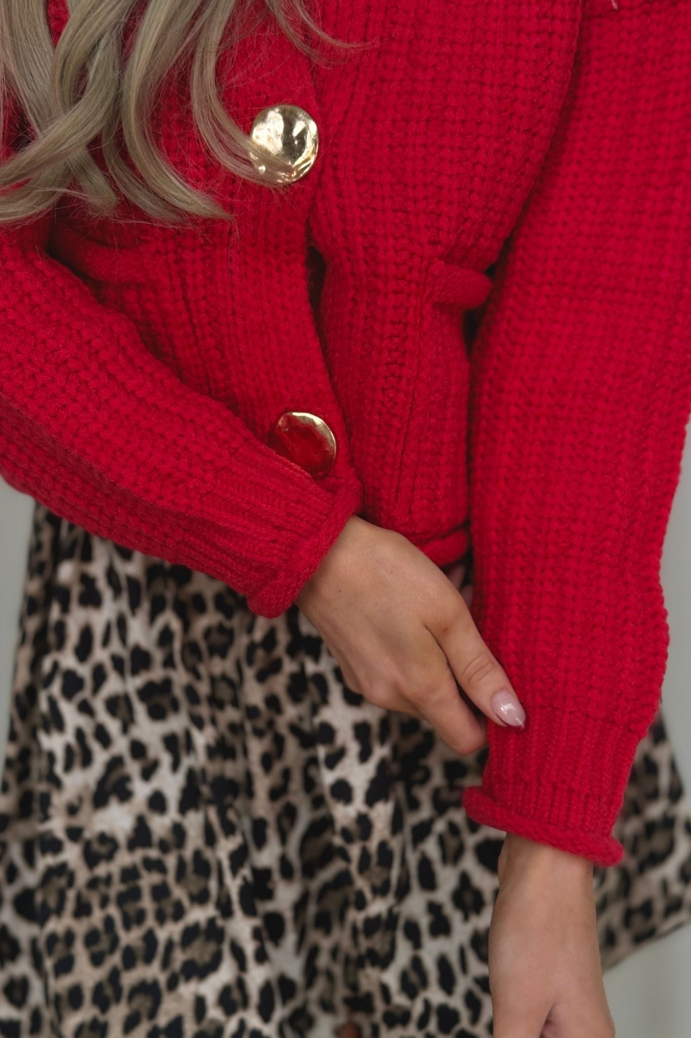 Kendra Chunky Ribbed Cardigan In Red