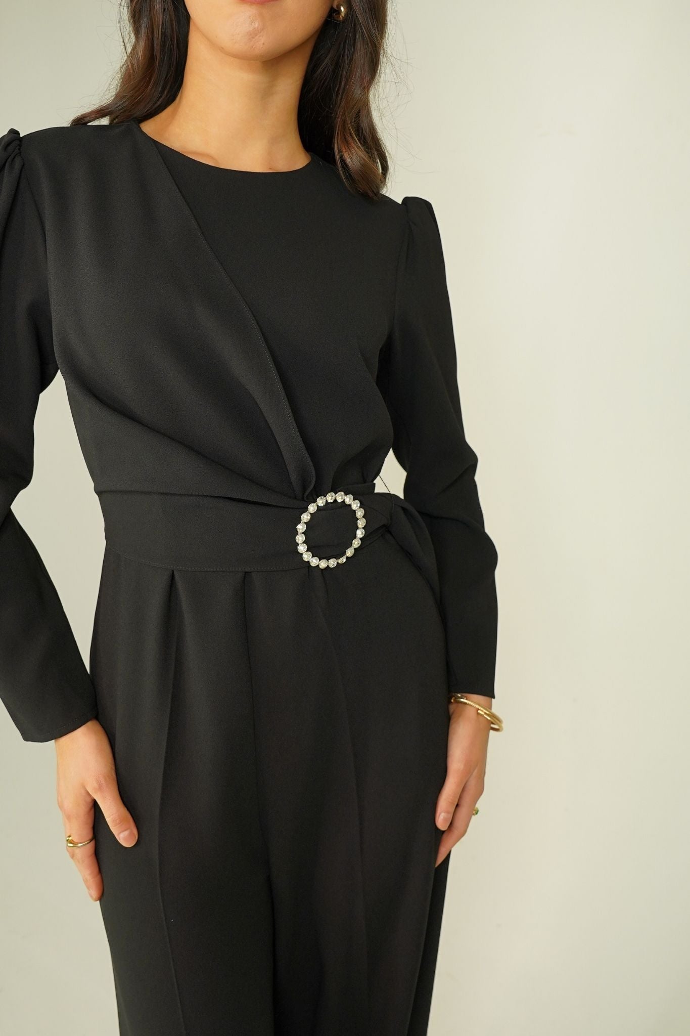 Eva Belted Jumpsuit In Black