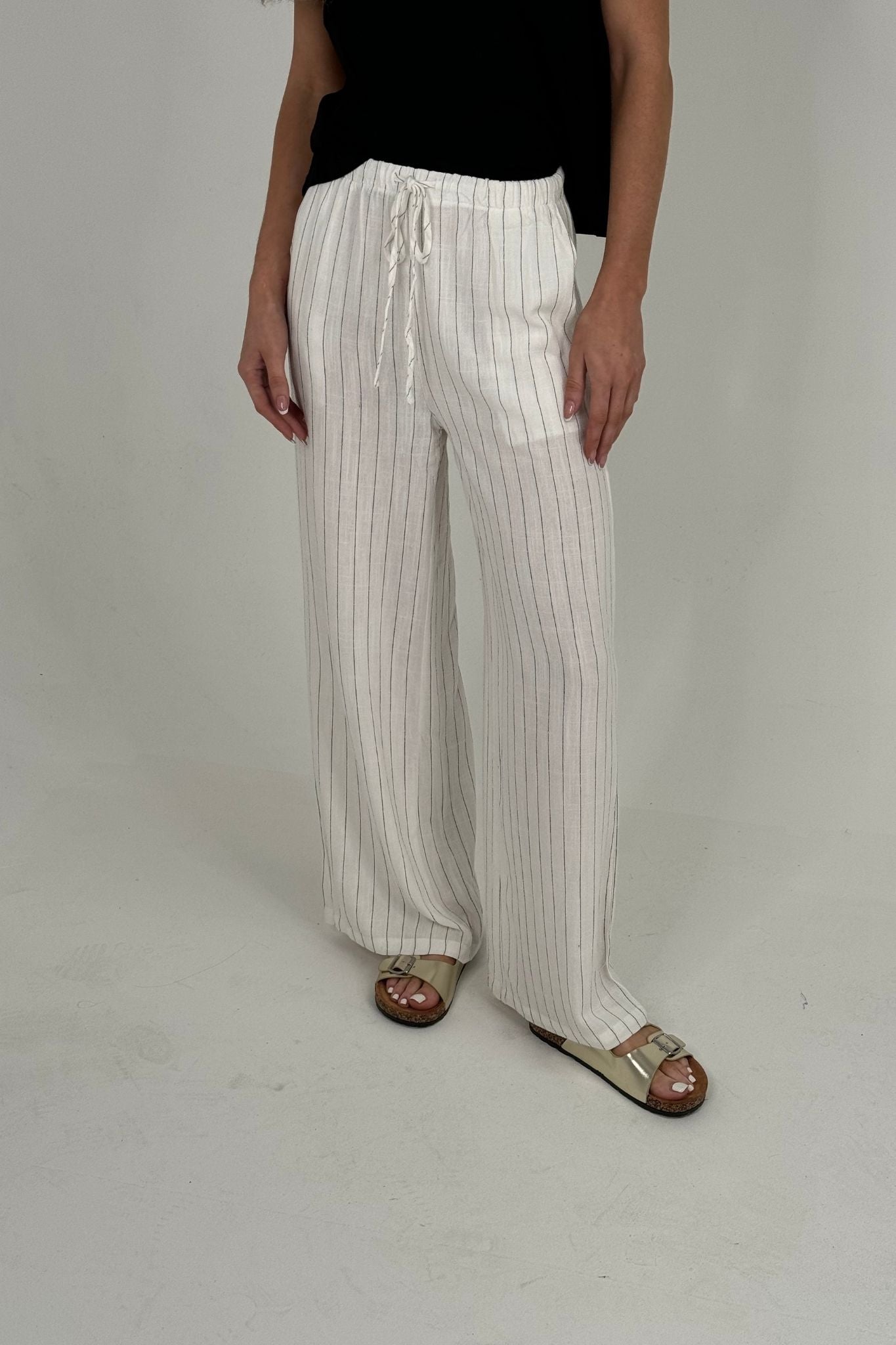 Elsa Linen Mix Stripe Trousers In White