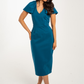 Celine Pleated Shoulder Dress In Teal