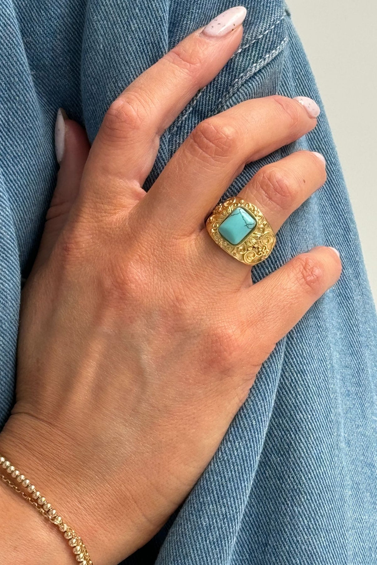 Olive Turquoise Ring In Gold