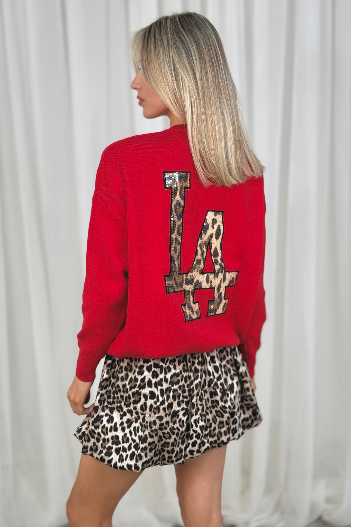 Millie Leopard LA Sweatshirt In Red