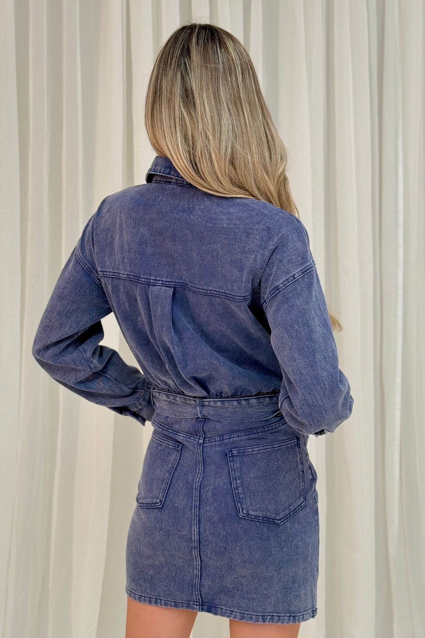 Cora Mini Denim Shirt Dress In Dark Wash